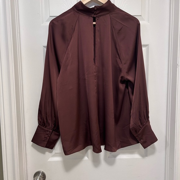 H&M brown blouse, puff sleeves, size large. - Picture 2 of 8